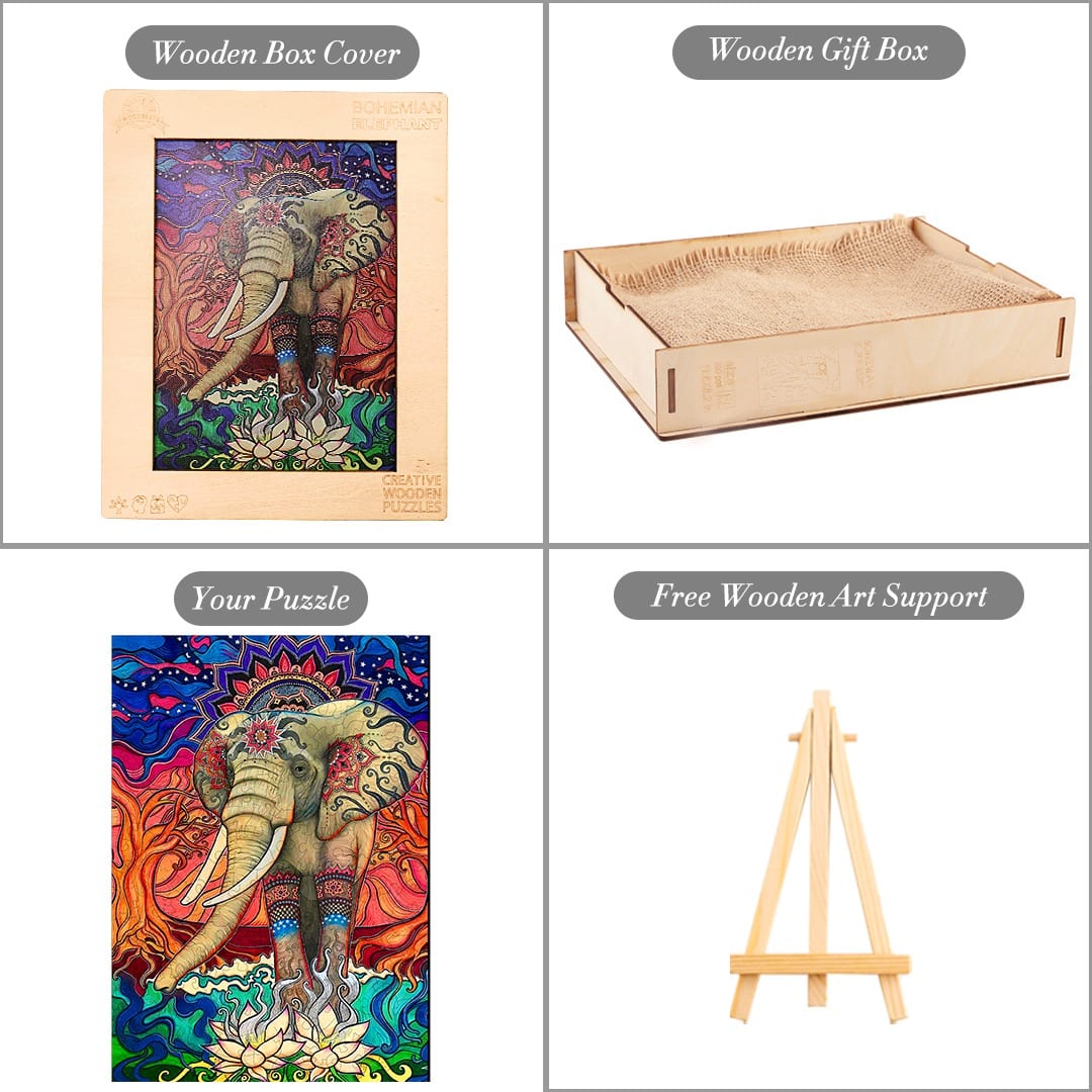 Wooden Jigsaw Puzzle-BOHEMIAN ELEPHANT - Image 6