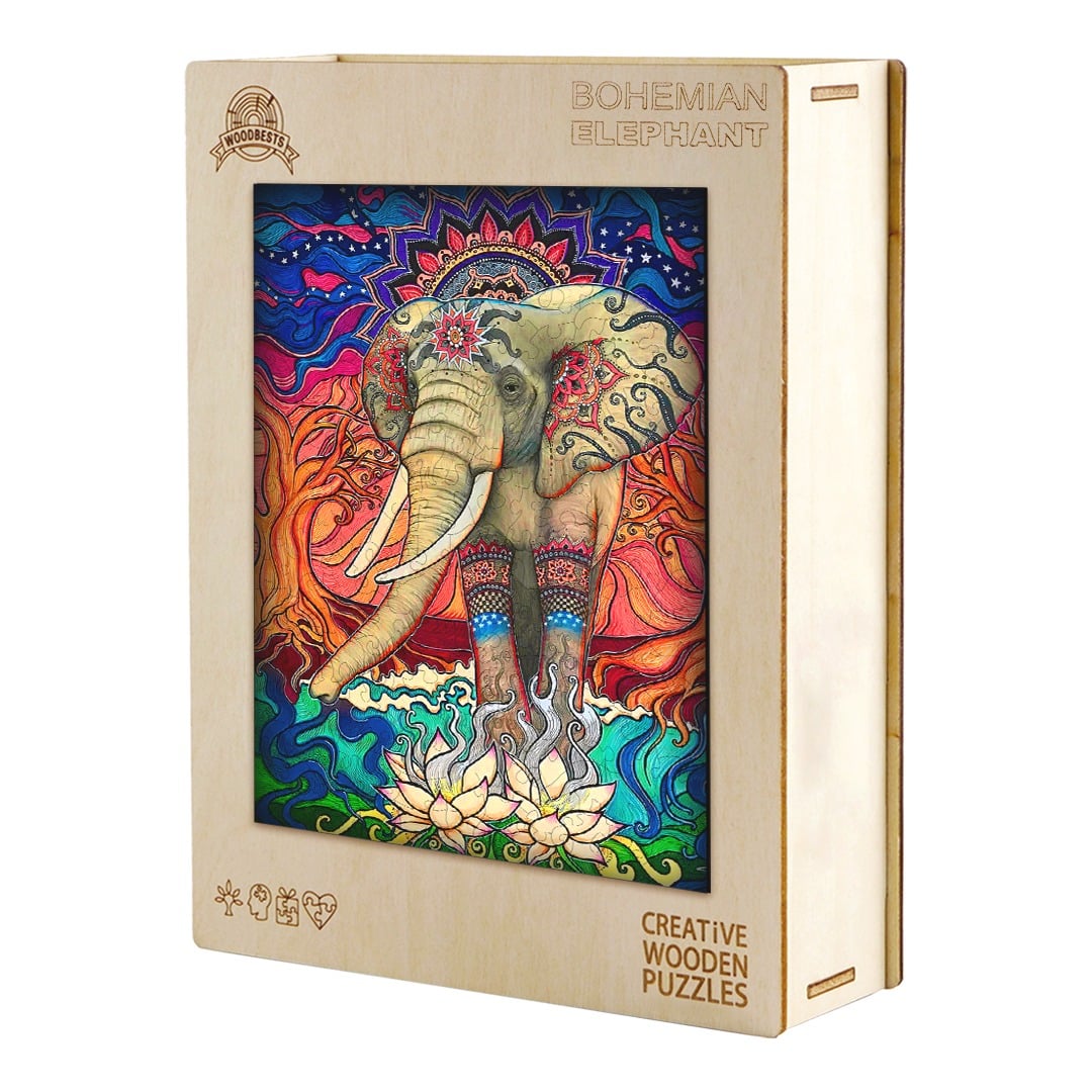 Wooden Jigsaw Puzzle-BOHEMIAN ELEPHANT - Image 7
