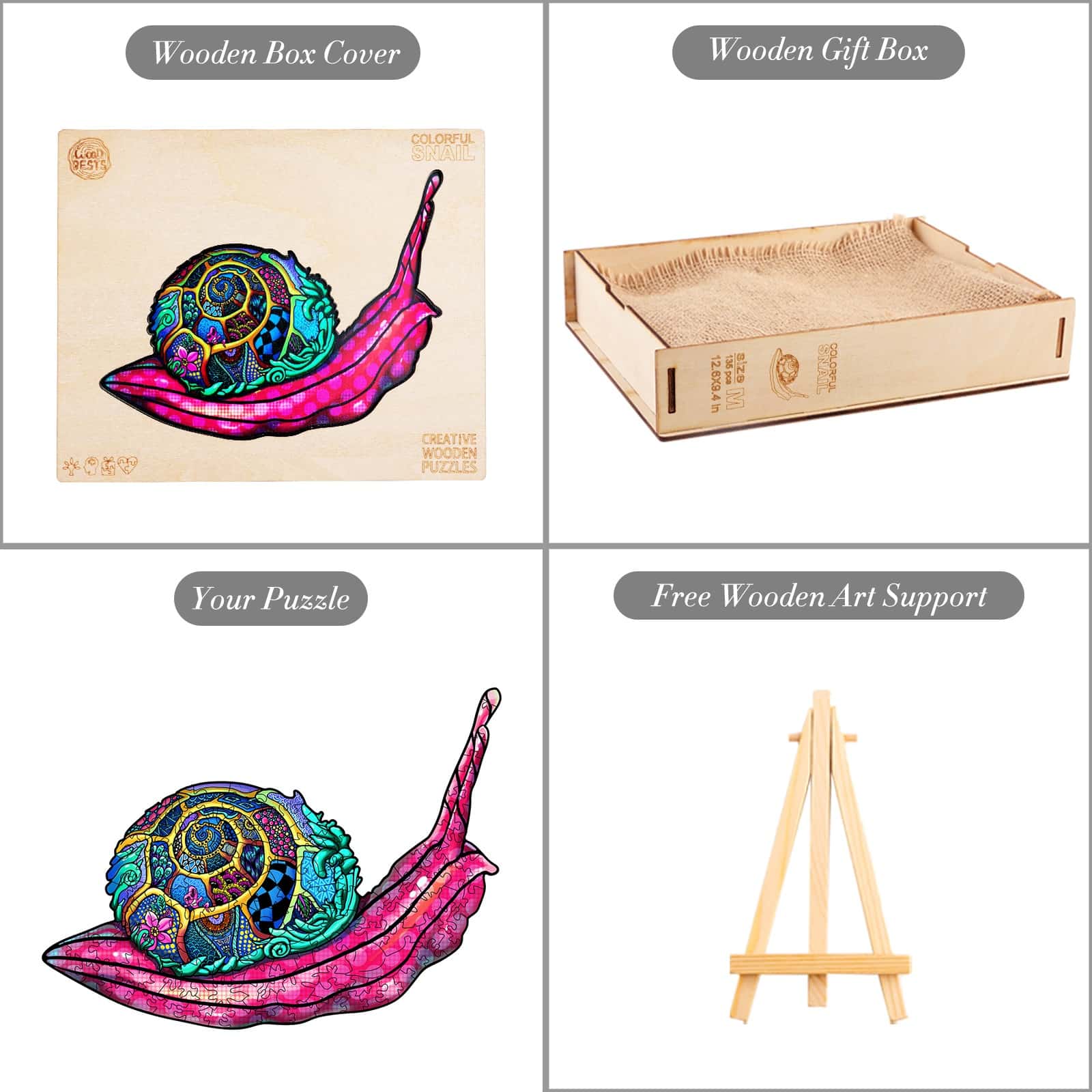 Wooden Jigsaw Puzzle-COLORFUL SNAIL - Image 5