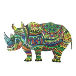 Wooden Jigsaw Puzzle-WATHCHFUL RHINO