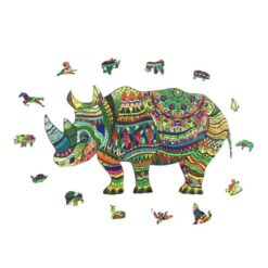 Alternative view of Wooden Jigsaw Puzzle-WATHCHFUL RHINO