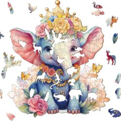 Alternative view of Wooden Jigsaw Puzzle-Crowned Elephant