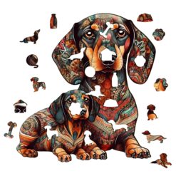 Alternative view of Wooden Jigsaw Puzzle-Parent-Child Dachshund 2
