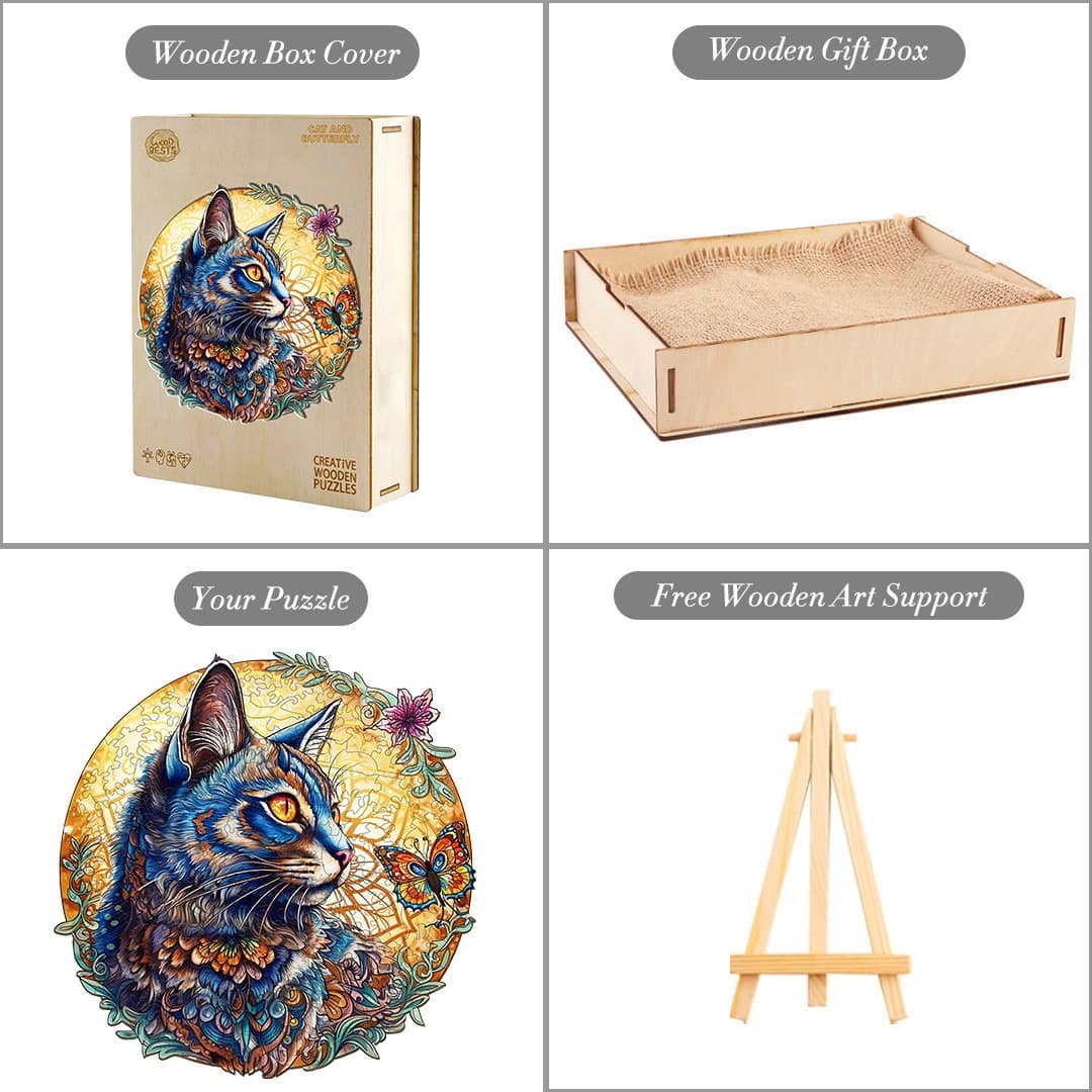 Wooden Jigsaw Puzzle-Cat and Butterfly - Image 4