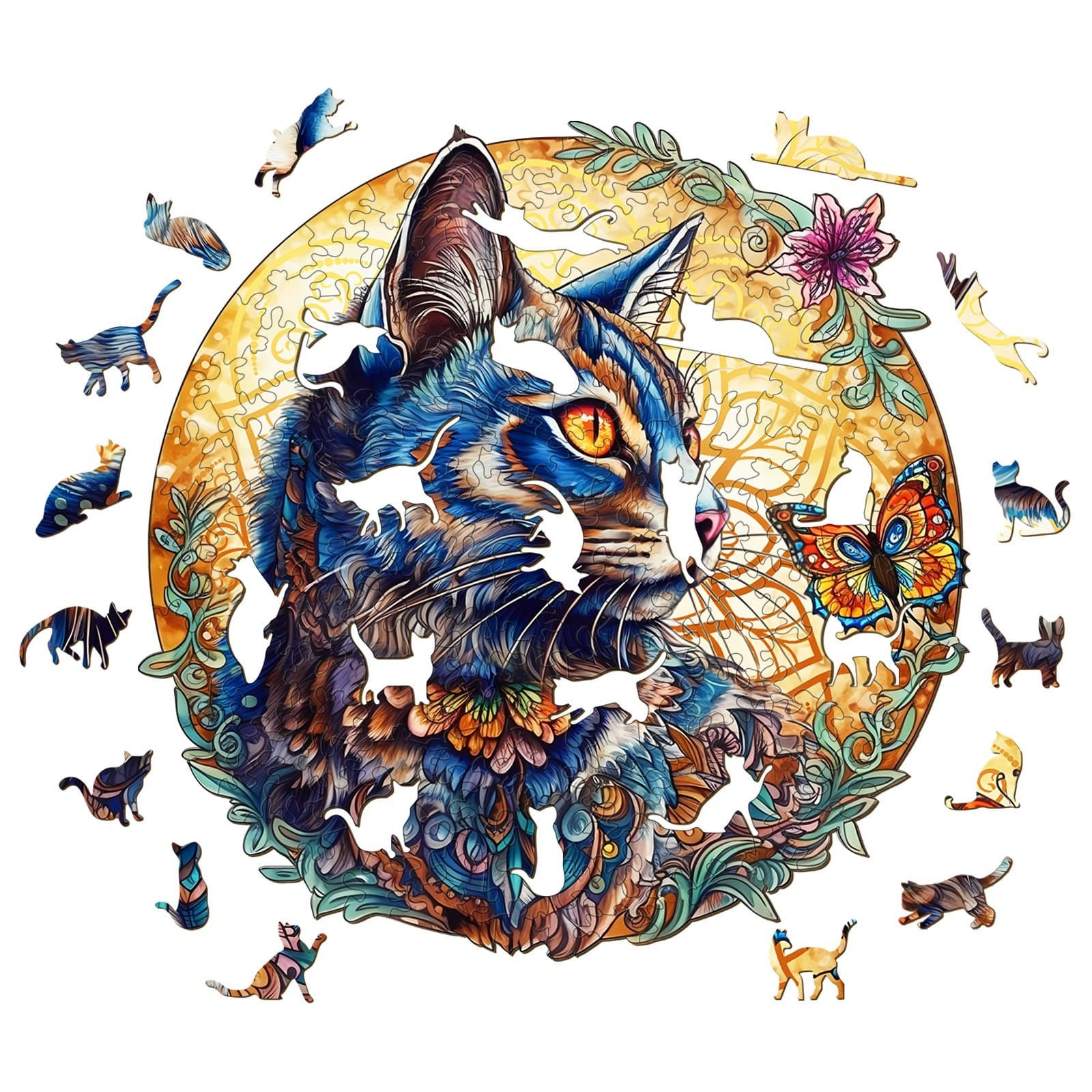 Wooden Jigsaw Puzzle-Cat and Butterfly - Image 2