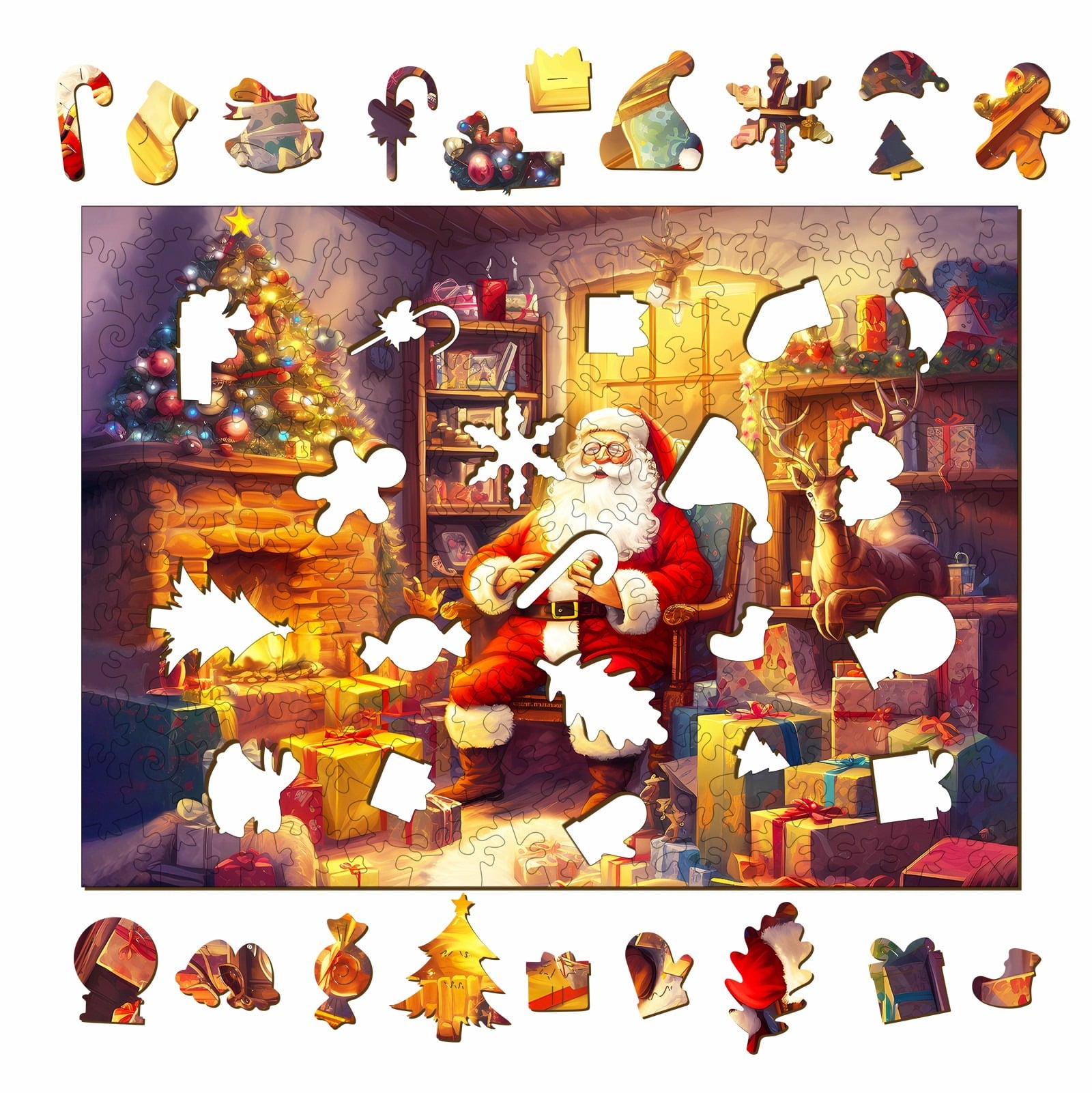 Wooden Jigsaw Puzzle-Jolly Santa Claus - Image 2