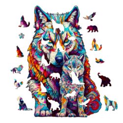 Alternative view of Wooden Jigsaw Puzzle-WOLF FAMILY
