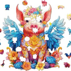 Alternative view of Wooden Jigsaw Puzzle-Angel Pig