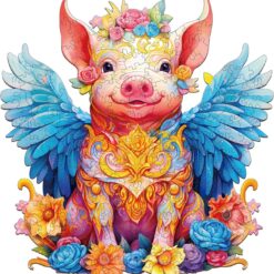 Wooden Jigsaw Puzzle-Angel Pig