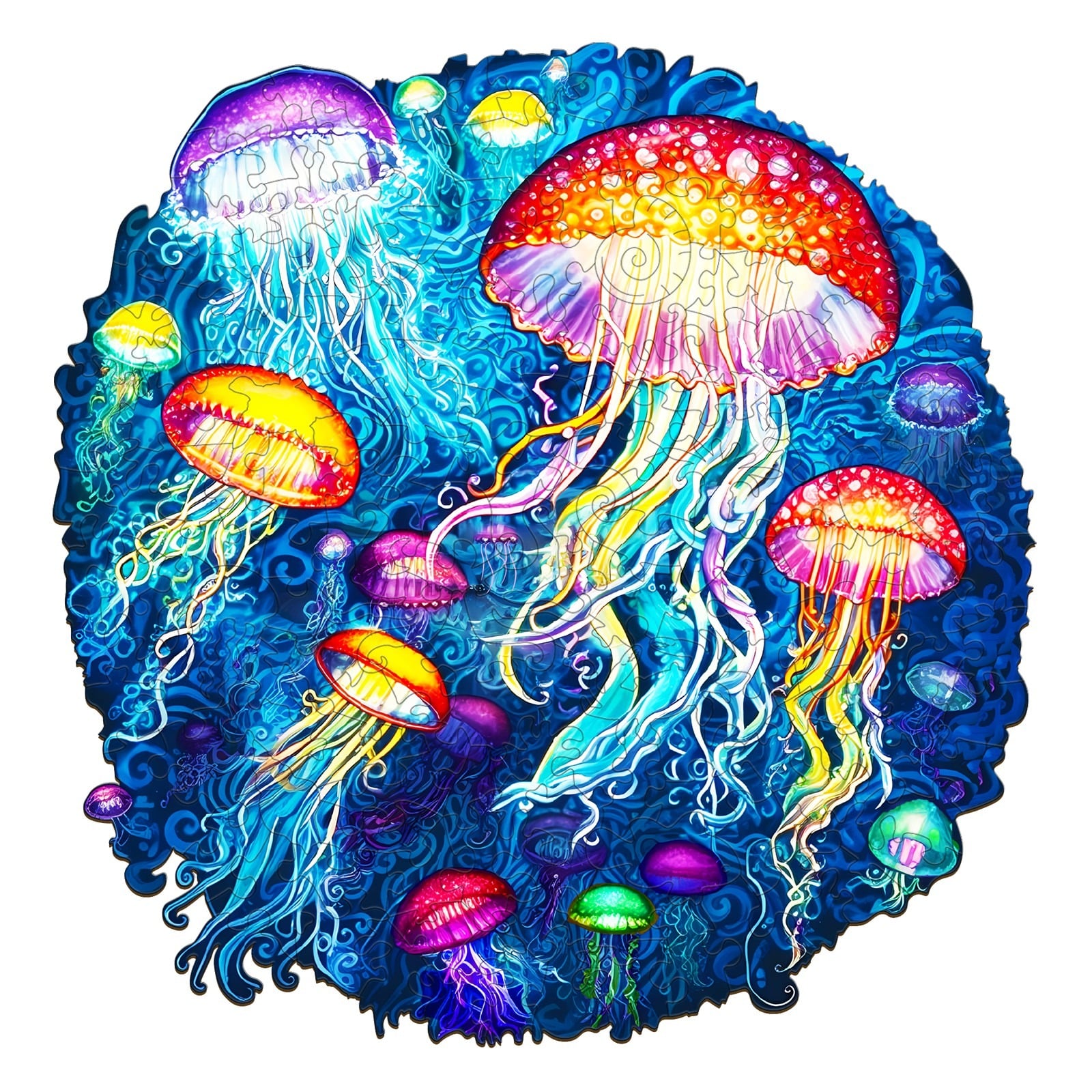 Wooden Jigsaw Puzzle-colorful jellyfish