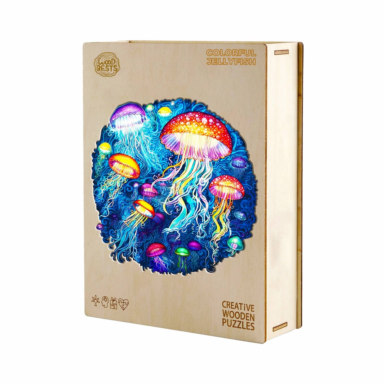 Wooden Jigsaw Puzzle-colorful jellyfish - Image 4