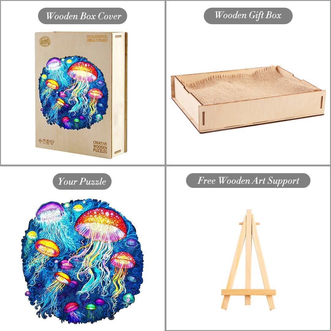 Wooden Jigsaw Puzzle-colorful jellyfish - Image 5