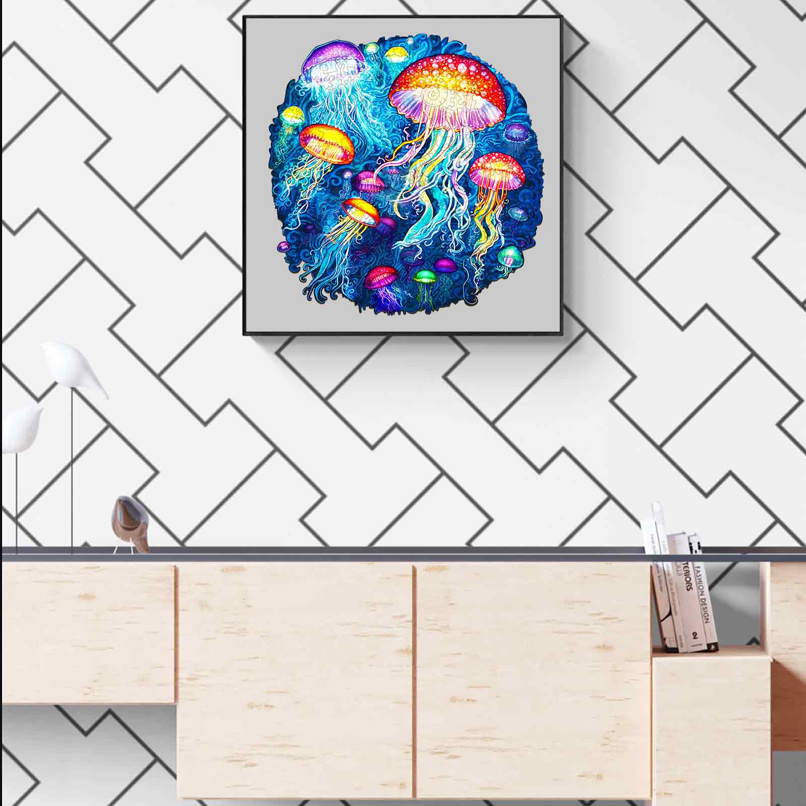 Wooden Jigsaw Puzzle-colorful jellyfish - Image 6