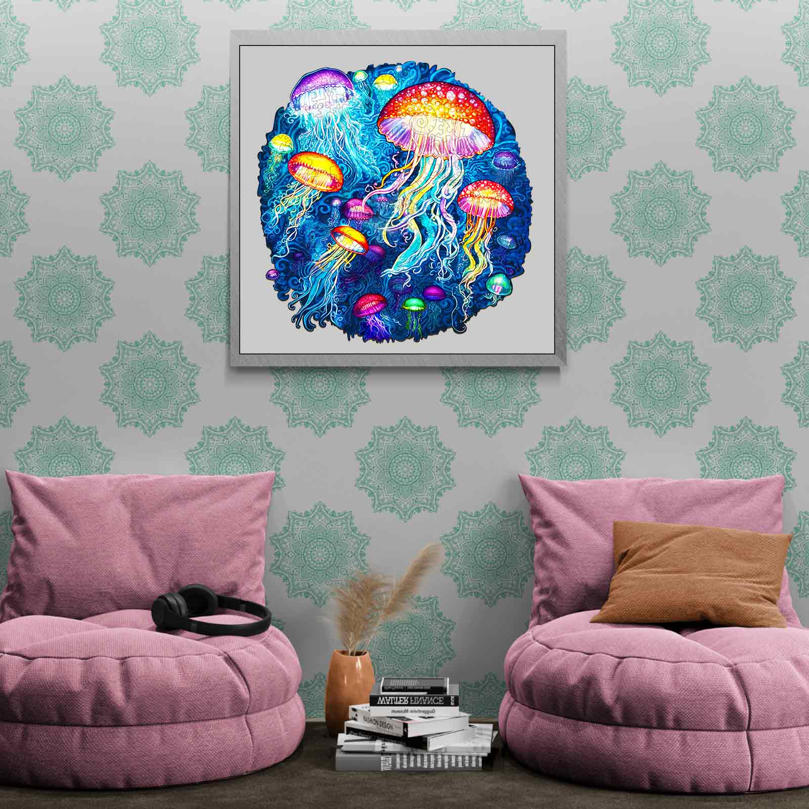 Wooden Jigsaw Puzzle-colorful jellyfish - Image 7