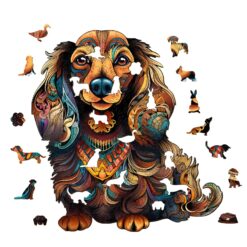 Alternative view of Wooden Jigsaw Puzzle- long-haired dachshund-3