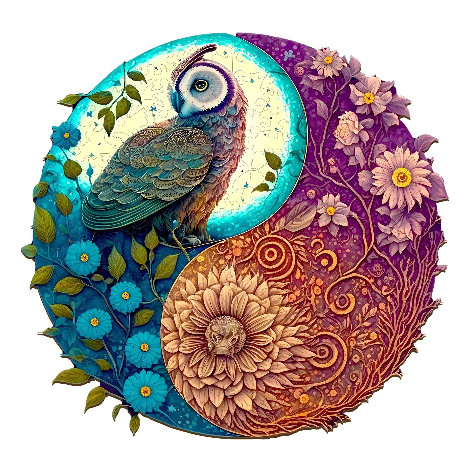 Wooden Jigsaw Puzzle-Yin Yang Owl 2