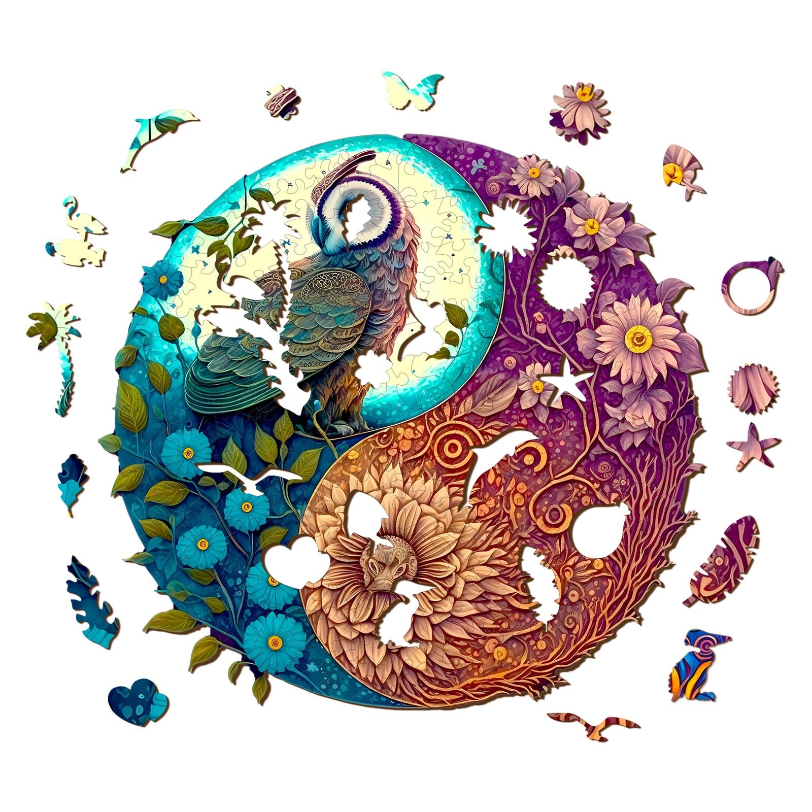 Wooden Jigsaw Puzzle-Yin Yang Owl 2 - Image 2