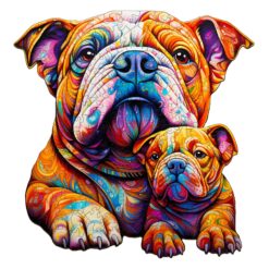 Wooden Jigsaw Puzzle-Bulldog family