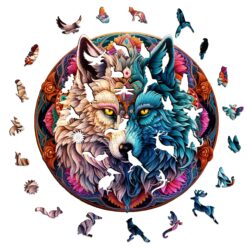 Alternative view of Wooden Jigsaw Puzzle-MANDALA YIN YANG WOLF