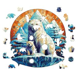 Alternative view of Wooden Jigsaw Puzzle-Polar bear family-2