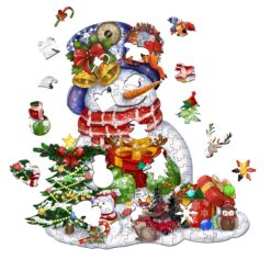 Alternative view of Wooden Jigsaw Puzzle-CHRISTMAS SNOWMAN