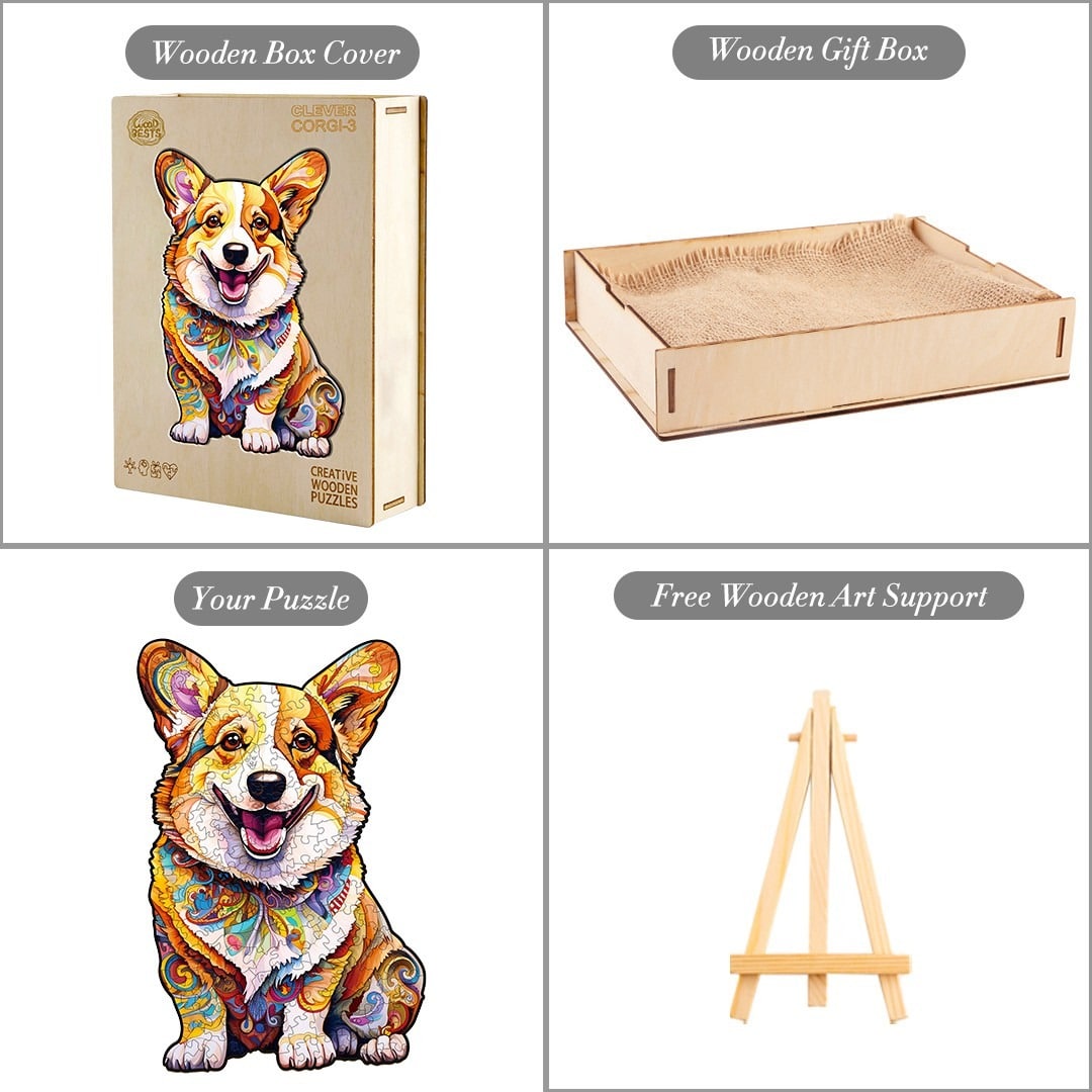 Wooden Jigsaw Puzzle-CLEVER CORGI-3 - Image 4