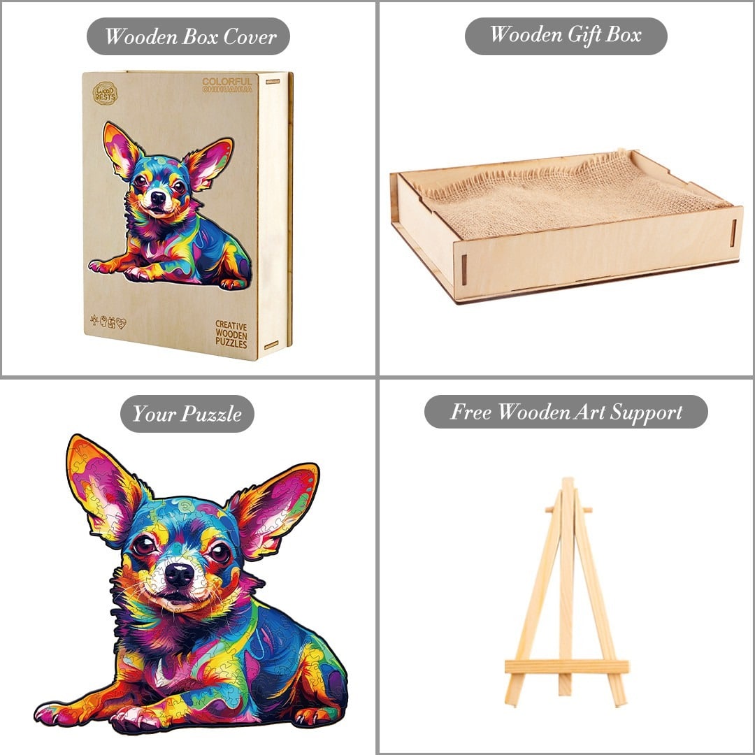 Wooden Jigsaw Puzzle-Colorful Chihuahua - Image 4