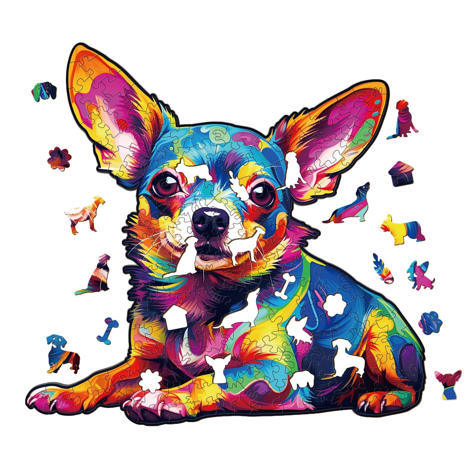 Wooden Jigsaw Puzzle-Colorful Chihuahua - Image 2