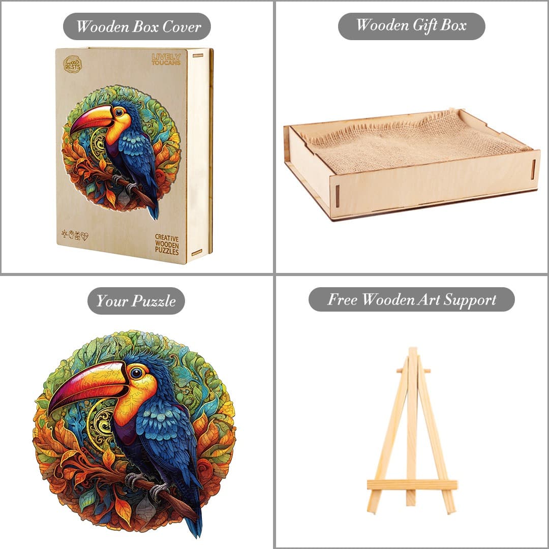 Wooden Jigsaw Puzzle-Lively Toucans - Image 4