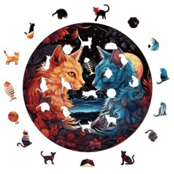Alternative view of Wooden Jigsaw Puzzle-YIN YANG CAT-2