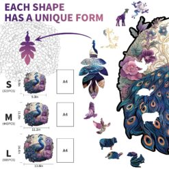 Alternative view of Wooden Jigsaw Puzzle-Charming Peacock