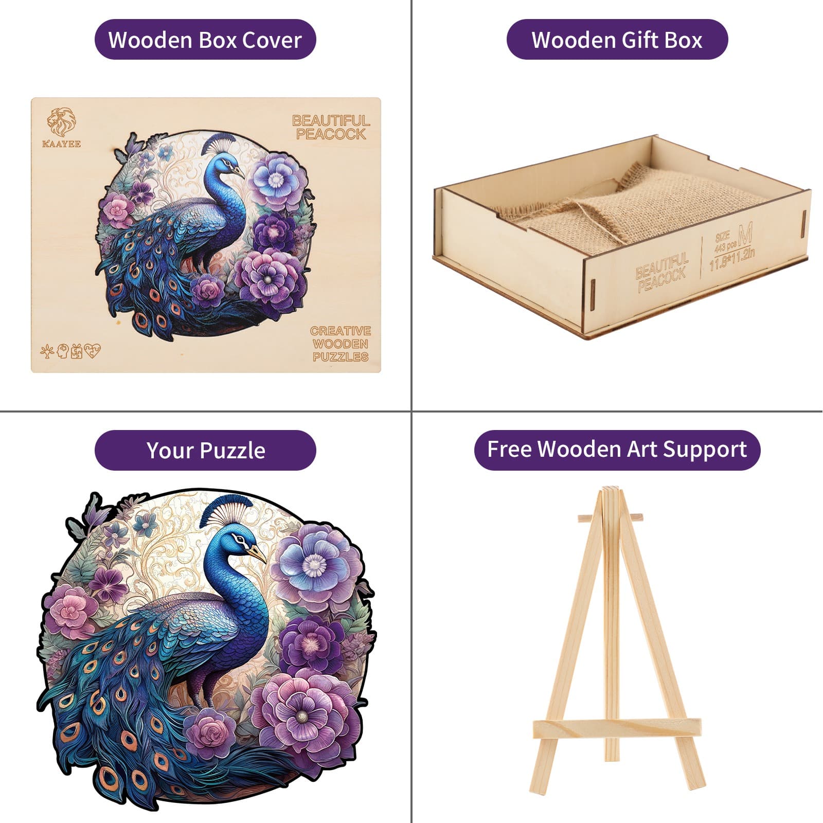 Wooden Jigsaw Puzzle-Charming Peacock - Image 3