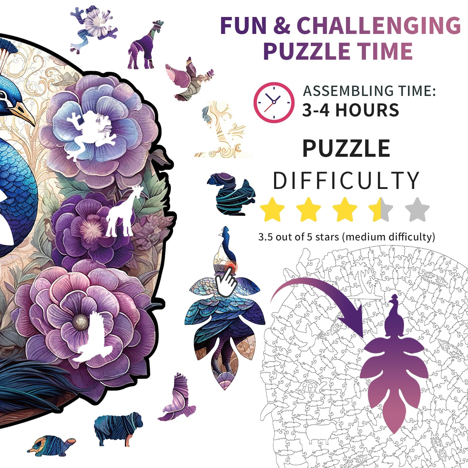 Wooden Jigsaw Puzzle-Charming Peacock - Image 4
