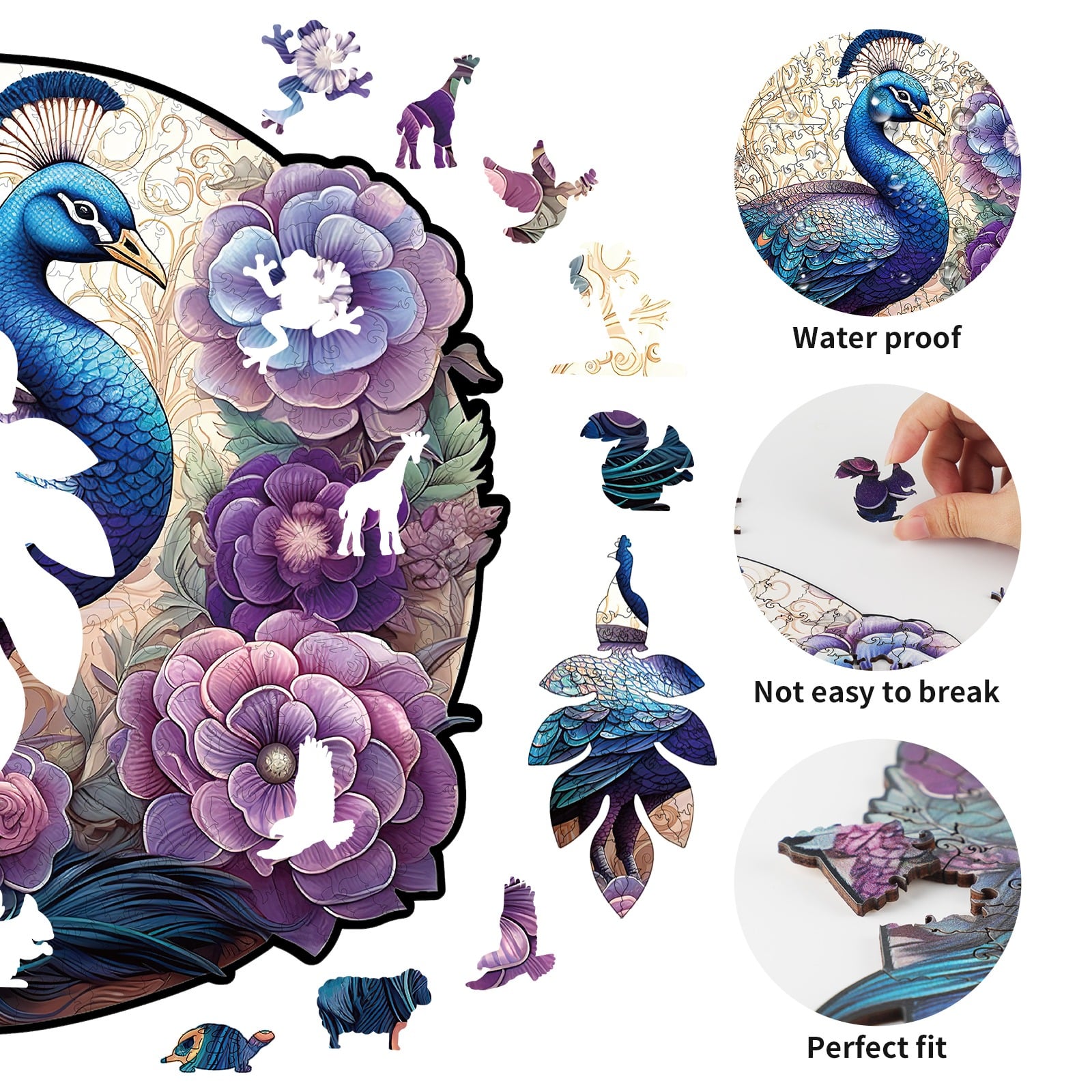 Wooden Jigsaw Puzzle-Charming Peacock - Image 5