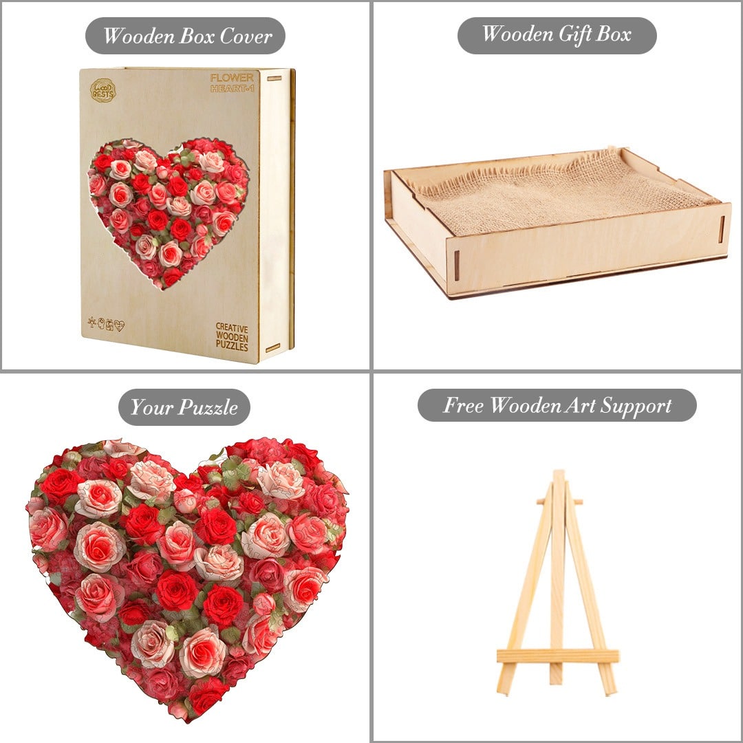 Wooden Jigsaw Puzzle-FLOWER HEART 1 - Image 4