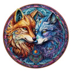 Wooden Jigsaw Puzzle-MANDALA YIN YANG WOLF 2