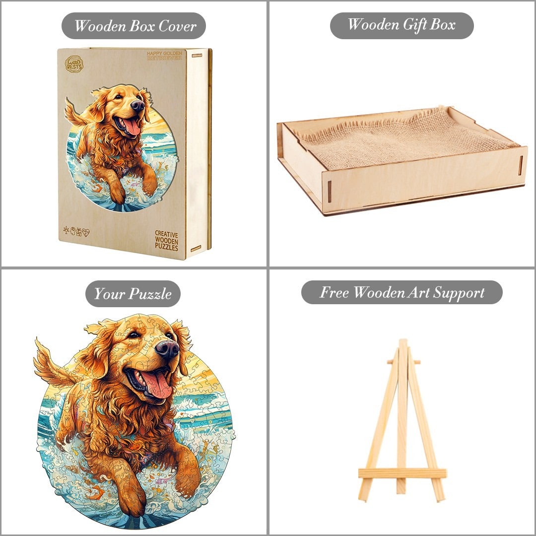 Wooden Jigsaw Puzzle-Happy Golden Retriever - Image 4