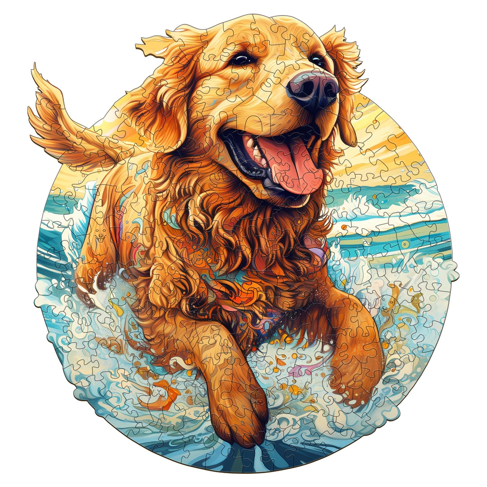 Wooden Jigsaw Puzzle-Happy Golden Retriever