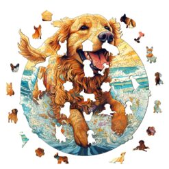 Alternative view of Wooden Jigsaw Puzzle-Happy Golden Retriever