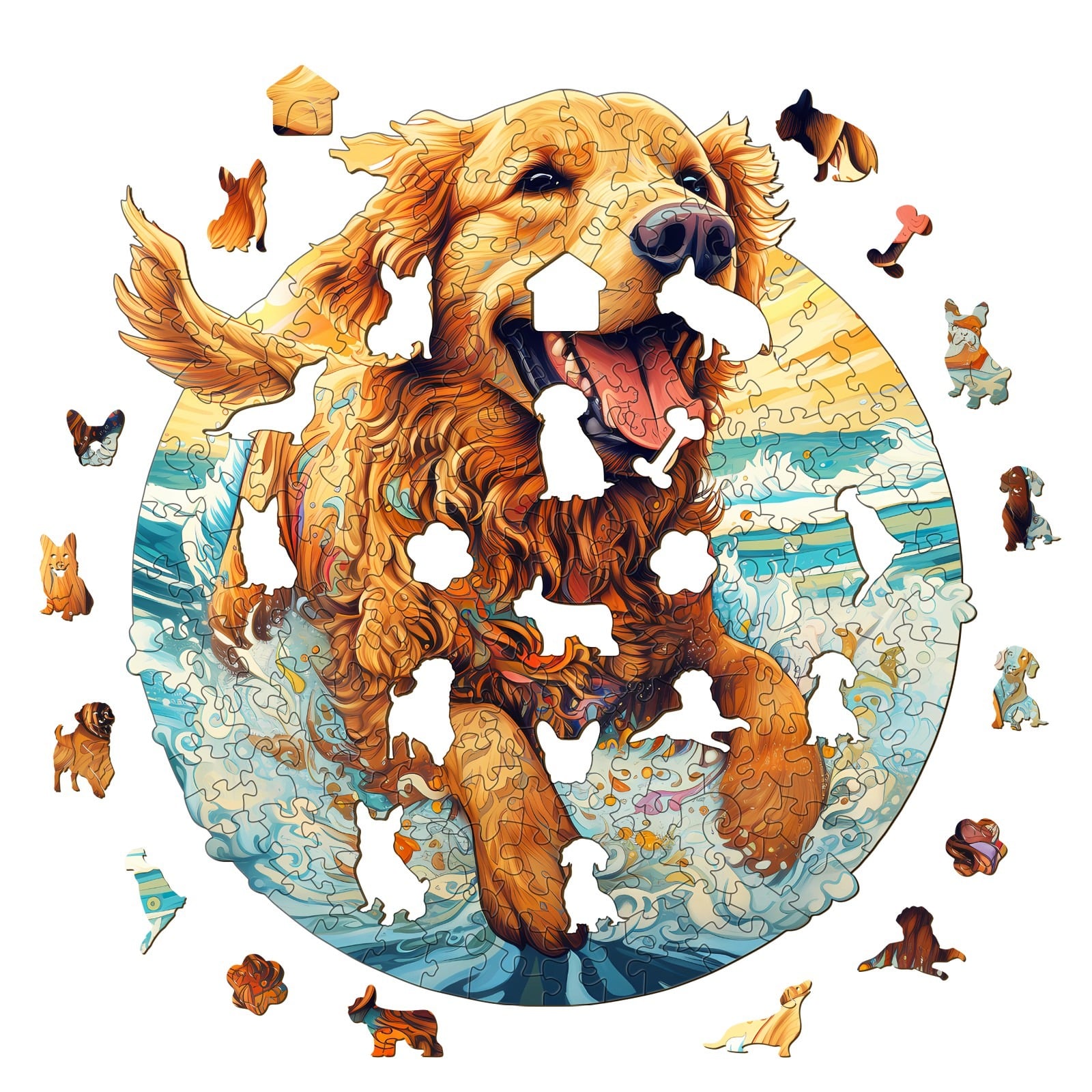 Wooden Jigsaw Puzzle-Happy Golden Retriever - Image 2