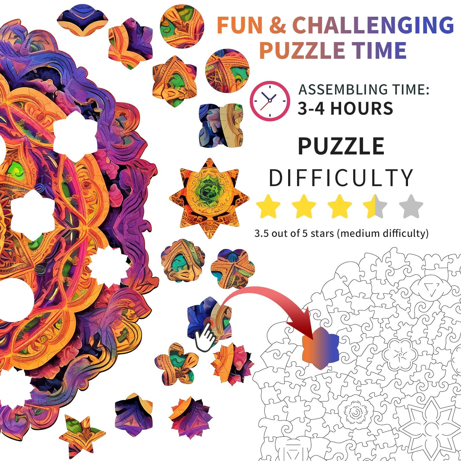 Wooden Jigsaw Puzzle-Mandala 4 - Image 4