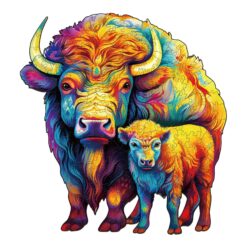 Wooden Jigsaw Puzzle-American Bison Family