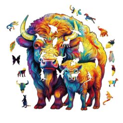 Alternative view of Wooden Jigsaw Puzzle-American Bison Family