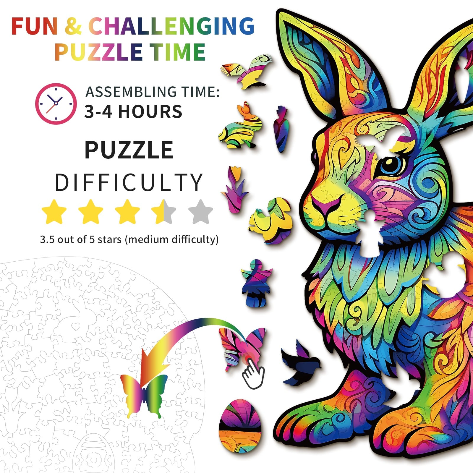 Wooden Jigsaw Puzzle-Cute Rabbit - Image 4