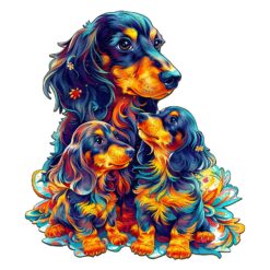 Wooden Jigsaw Puzzle-Long-haired Dachshund Family