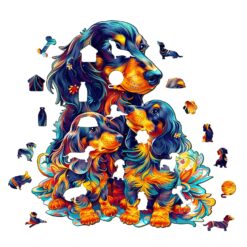 Alternative view of Wooden Jigsaw Puzzle-Long-haired Dachshund Family