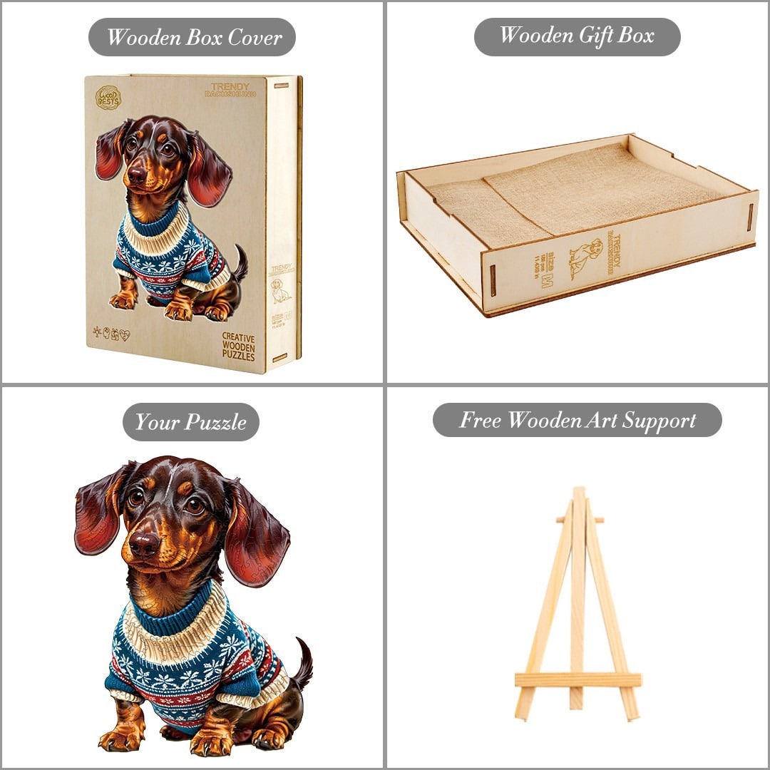 Wooden Jigsaw Puzzle-Trendy Dachshund - Image 4