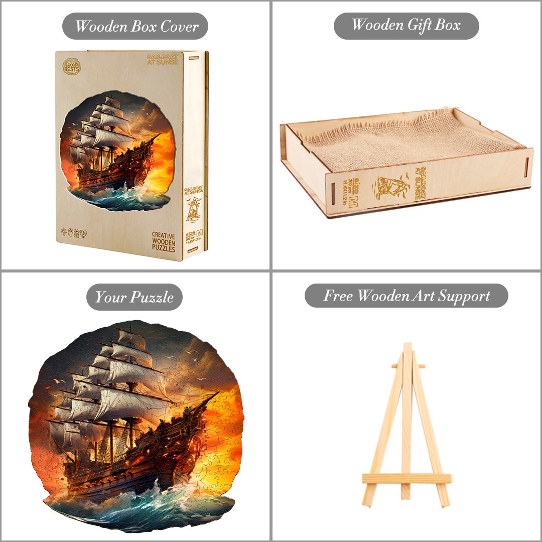 Wooden Jigsaw Puzzle - Sailboat at Sunset - Image 4