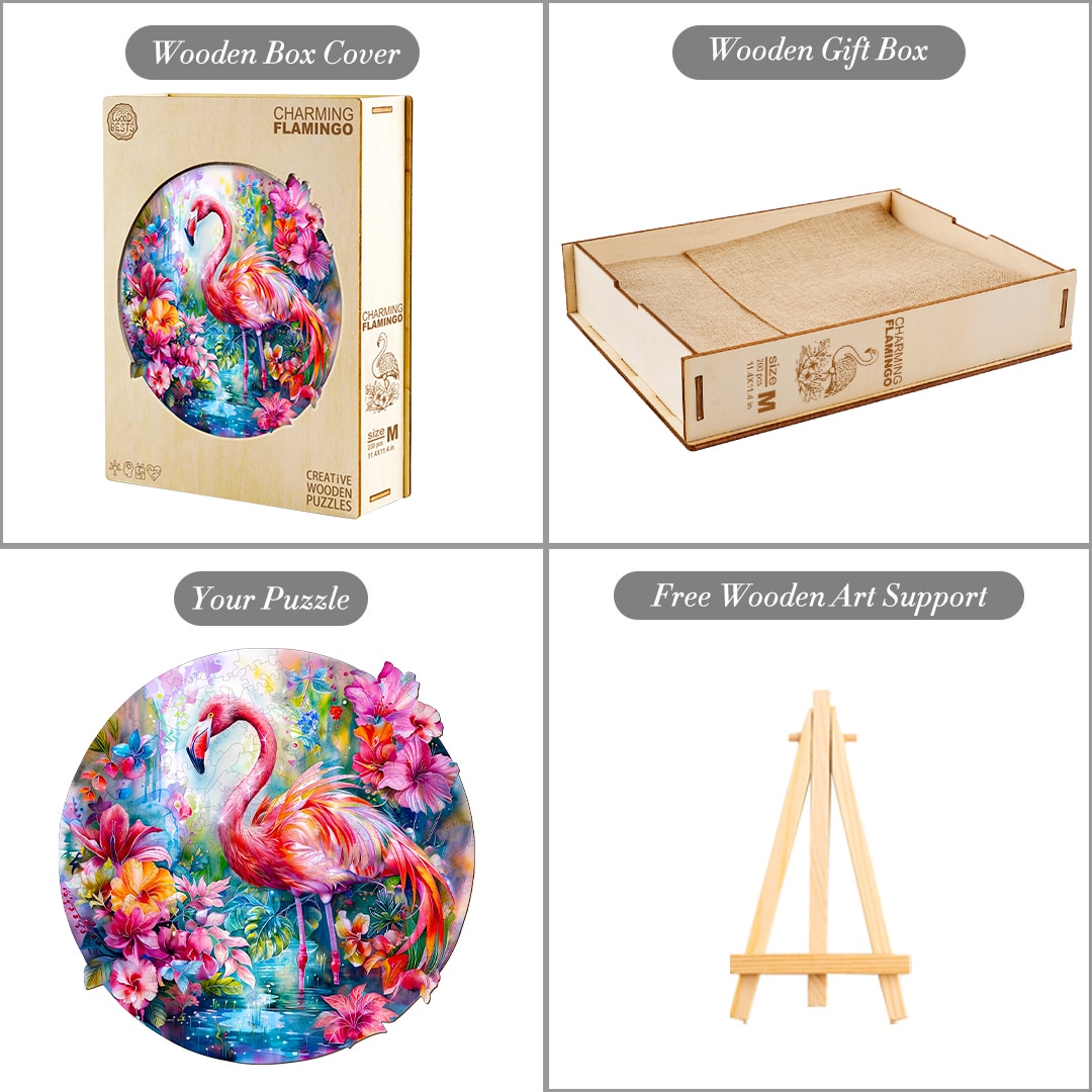 Wooden Jigsaw Puzzle - Charming flamingo - Image 4