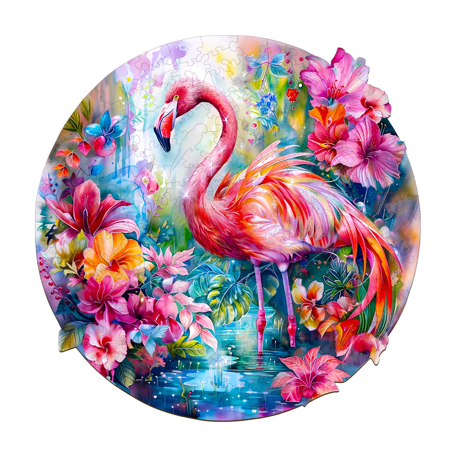 Wooden Jigsaw Puzzle - Charming flamingo